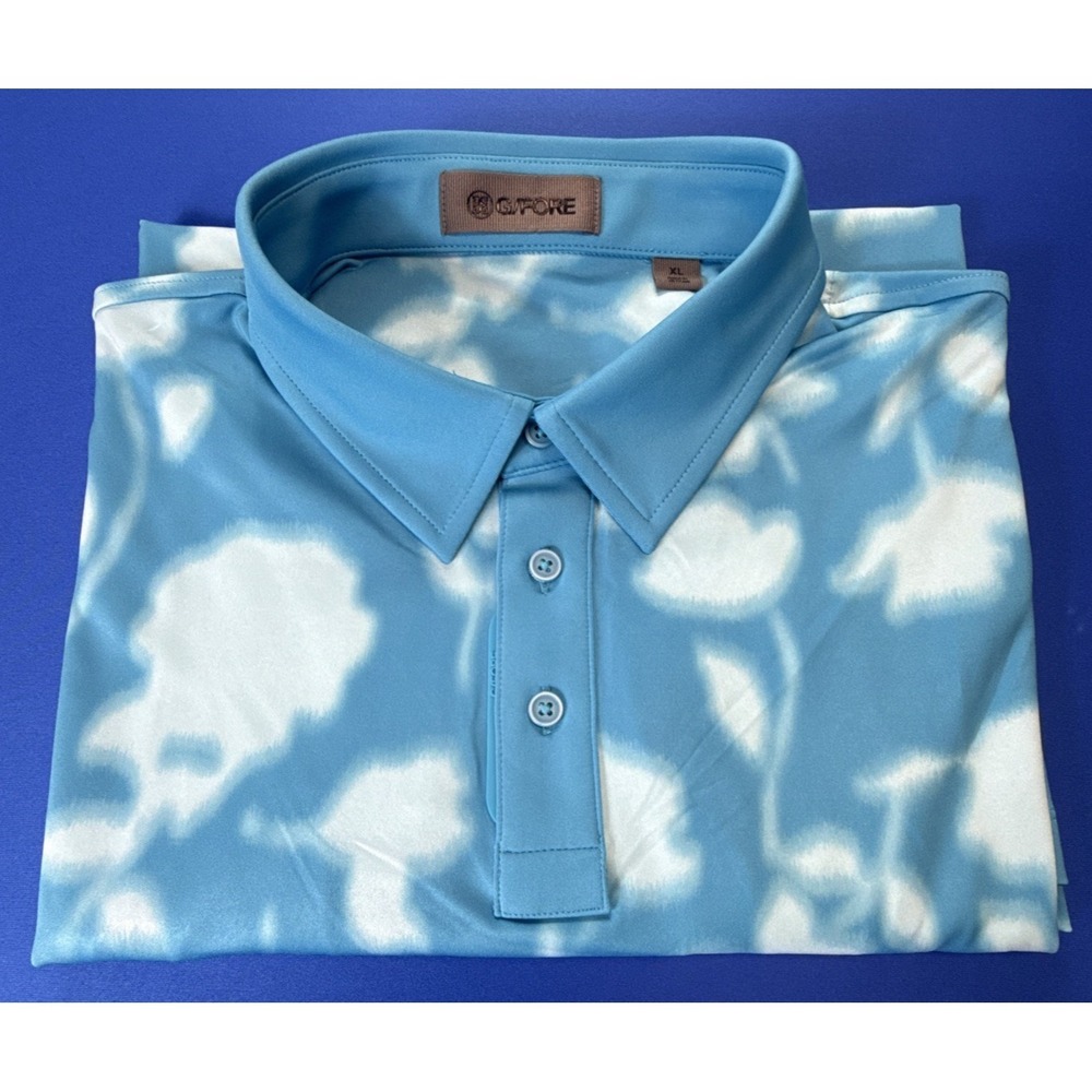 G/FORE Blur Floral Tech Jersey Polo Venetian Blue Mens Size XL
